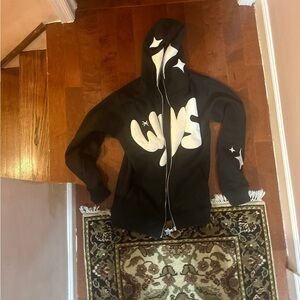 Watch your step large zip hoodie black